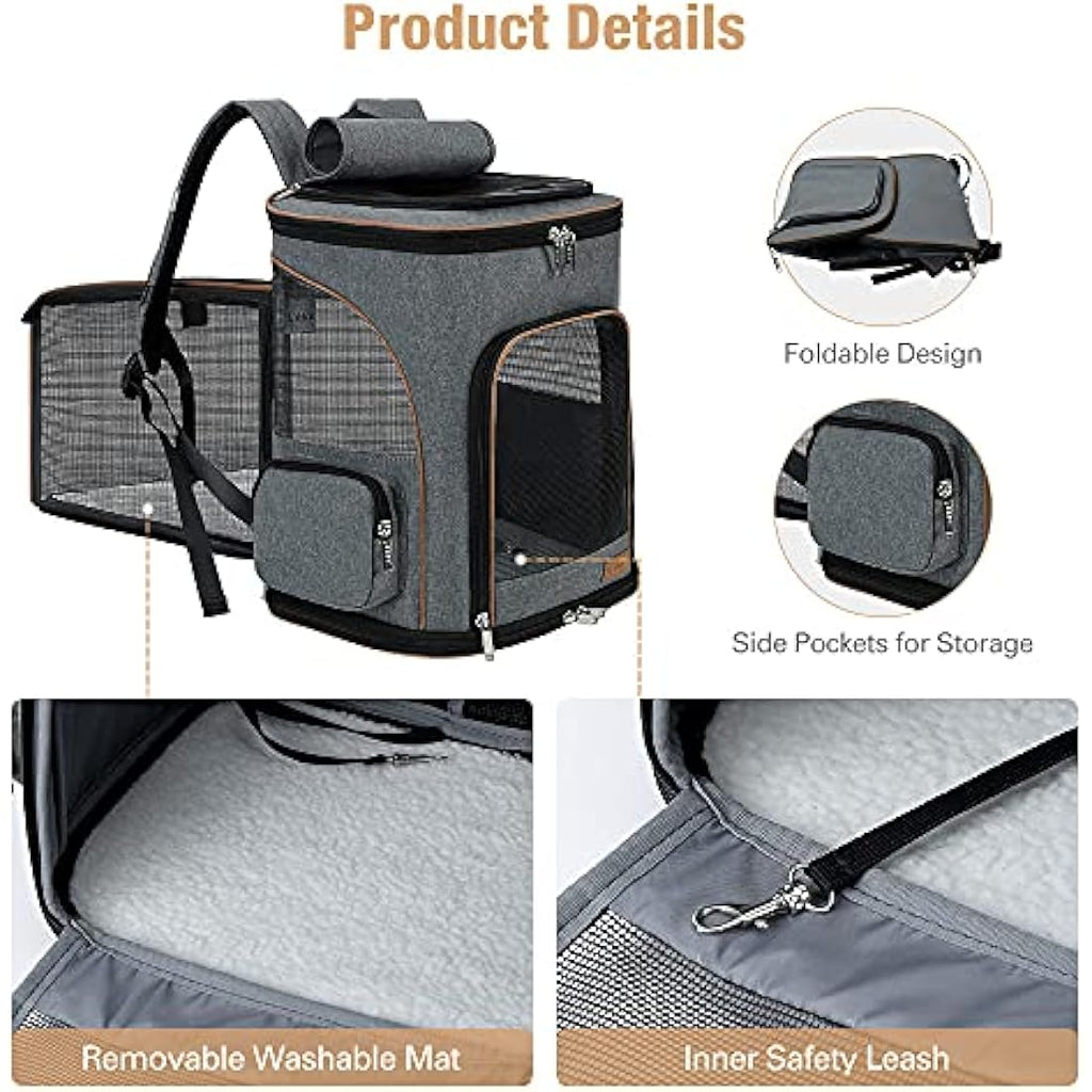 Lekesky Expandable Pet Carrier Backpack – Grey Foldable Bag for 10kg