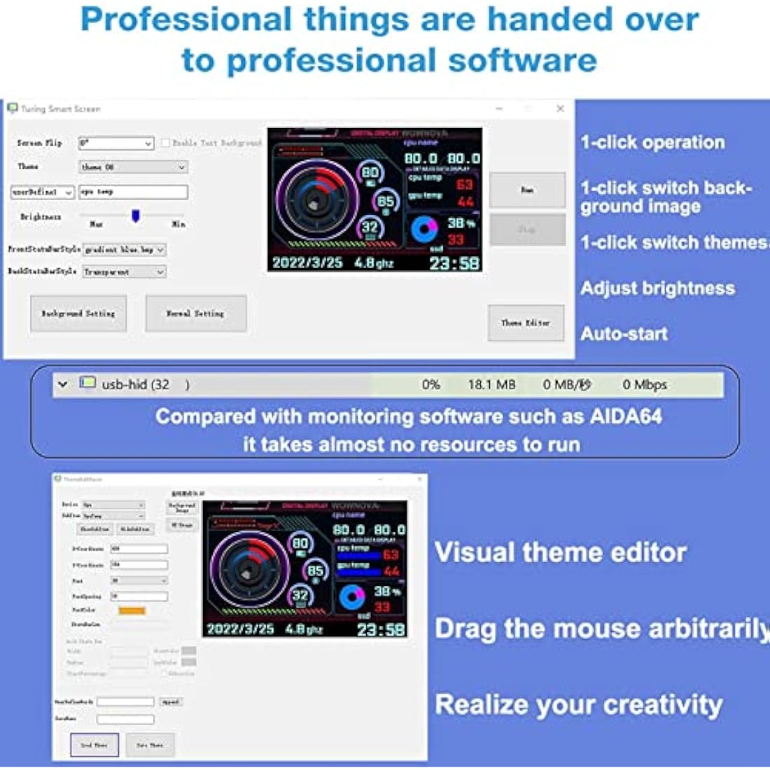 Jolof Store 5in IPS PC Sensor Panel – AIDA64 USB CPU RAM Data Monitor