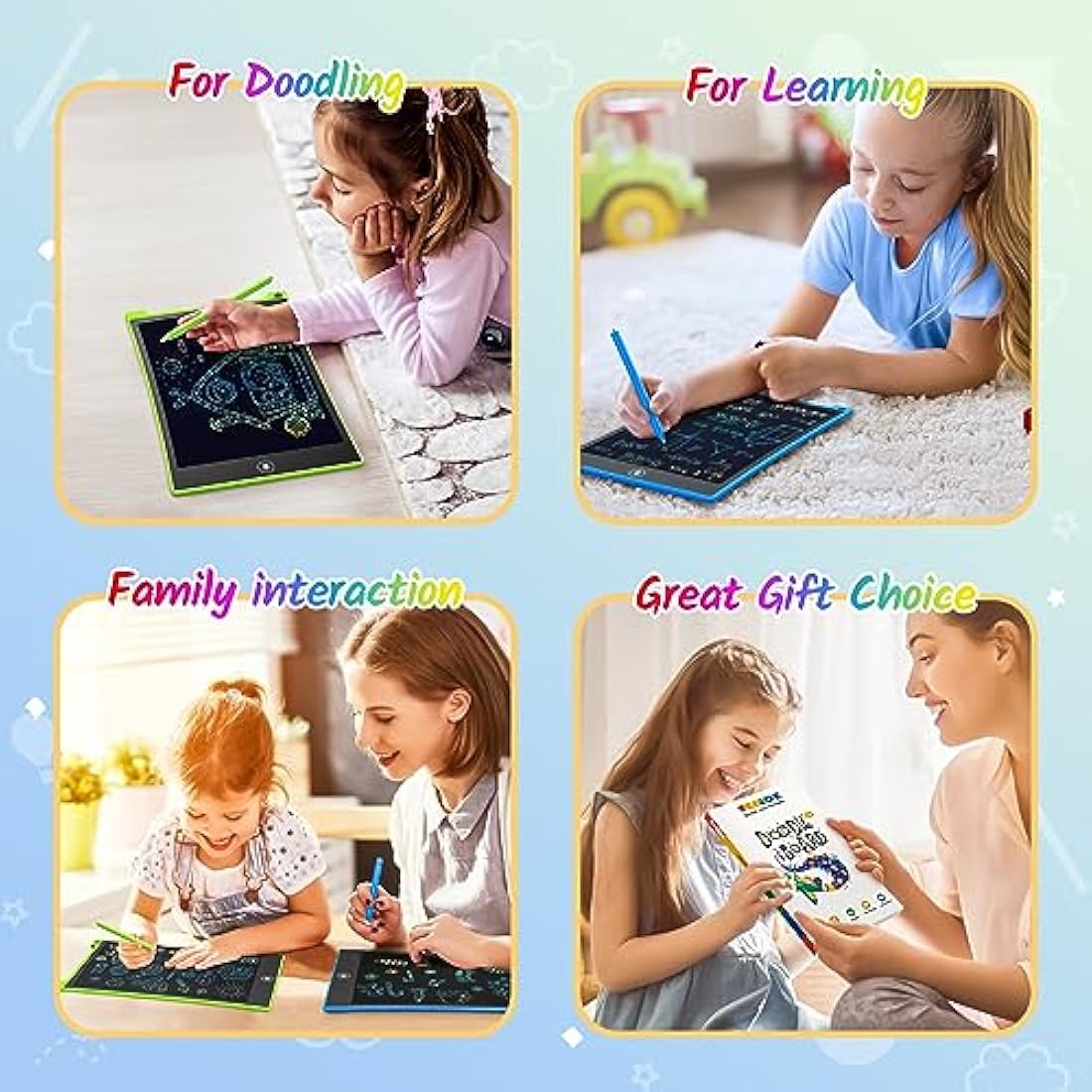 TECJOE 10 Inch LCD Writing Tablet 2-Pack | Colorful Doodle Board for Kids