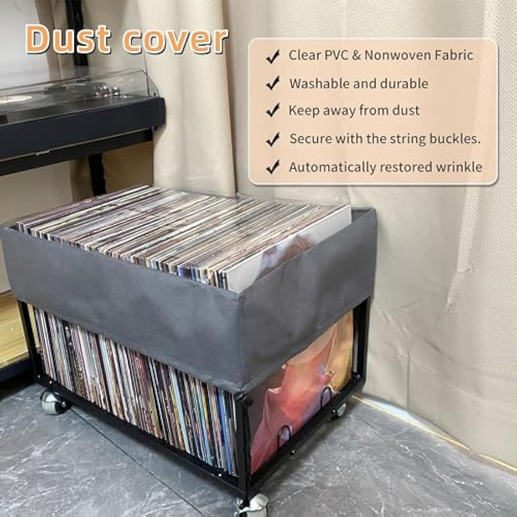Vinyl Record Storage Holder – Metal 100 LP Stand with Wheels