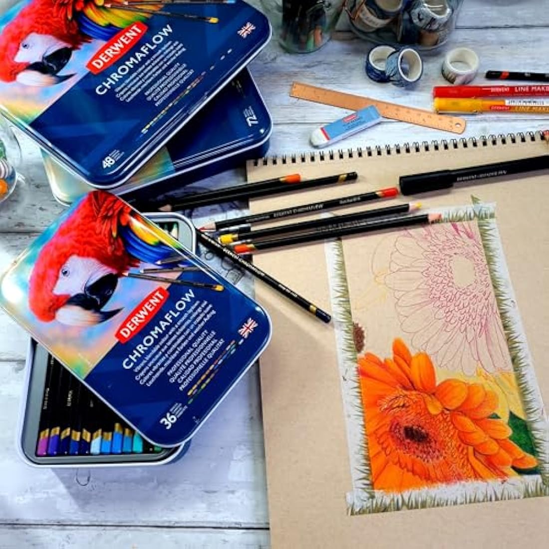 Derwent Chromaflow Colored Pencils – Set of 48 Professional Tin