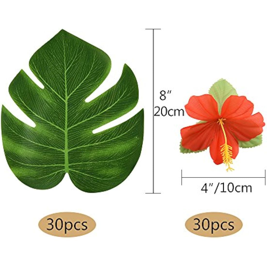 Jolof Store Tropical Palm Leaves & Hibiscus Flowers - 60 Pc Luau Decor