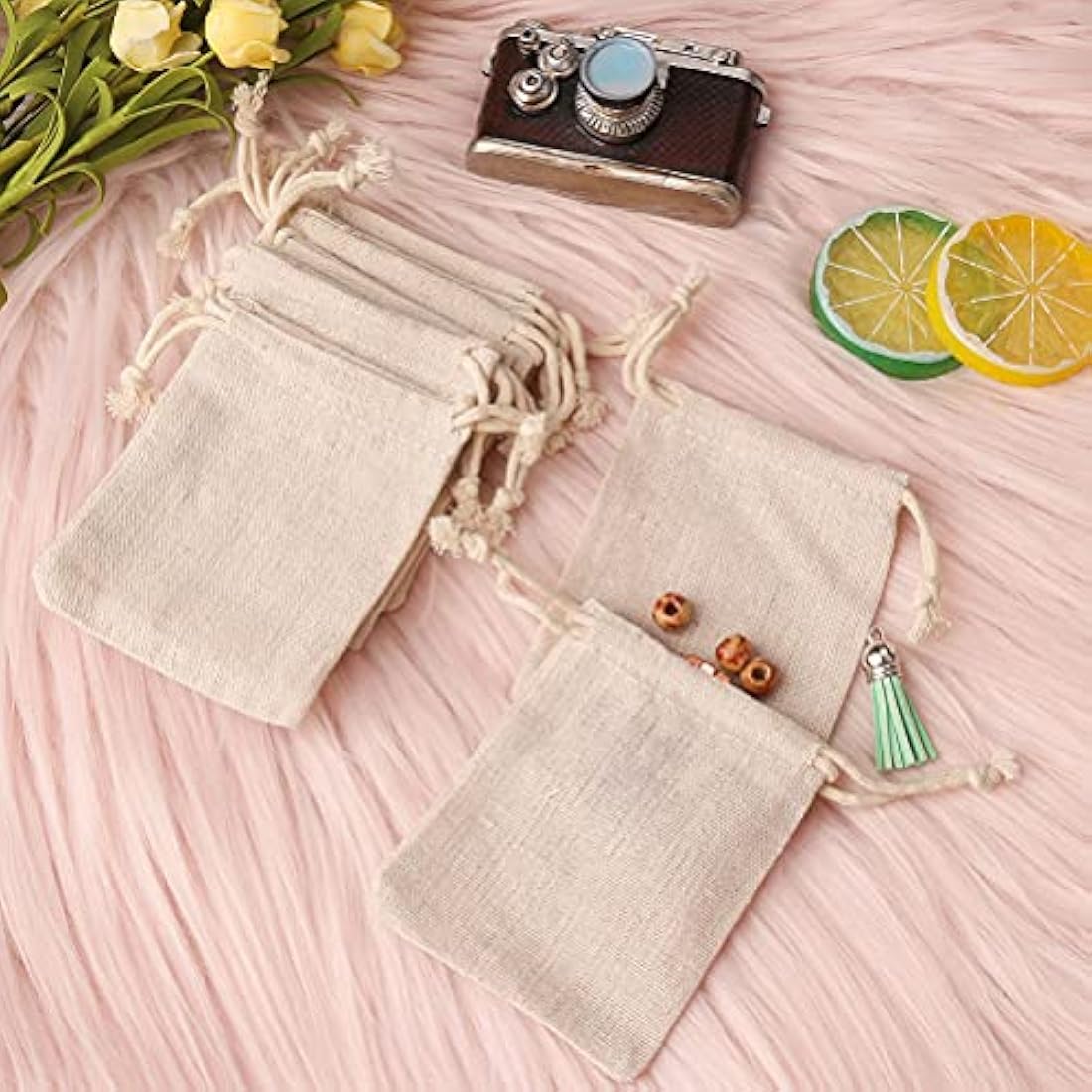 nuoshen 30 Pcs Burlap Drawstring Bags | 8x10cm Hessian Gift Pouches