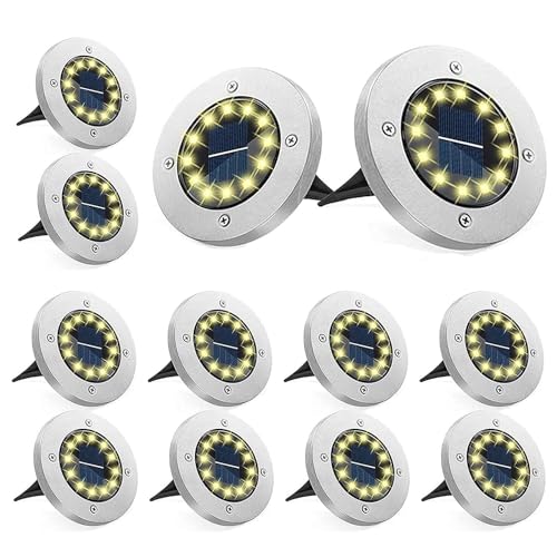 Bzavor 12-Pack Solar Floor Lights – IP65 Waterproof 12 LED Garden Pathway