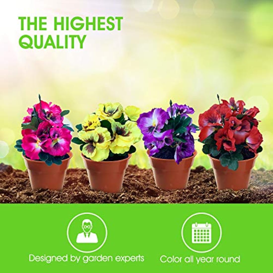Garden 365 UV Resistant Artificial Pansy Flowers – 5 Pack Pink