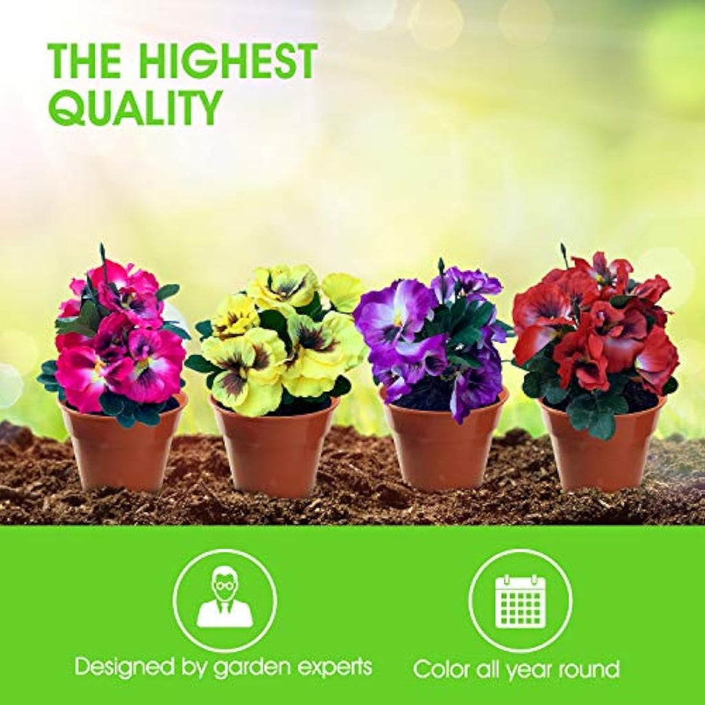 Garden 365 Artificial Pansy Flowers – UV Resistant Faux Plants, 5 Pack Red