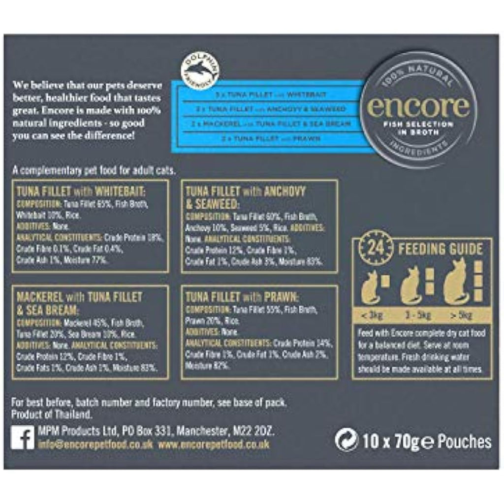 Encore Natural Wet Cat Food | Fish Selection in Broth | 40 x 70g Pouches