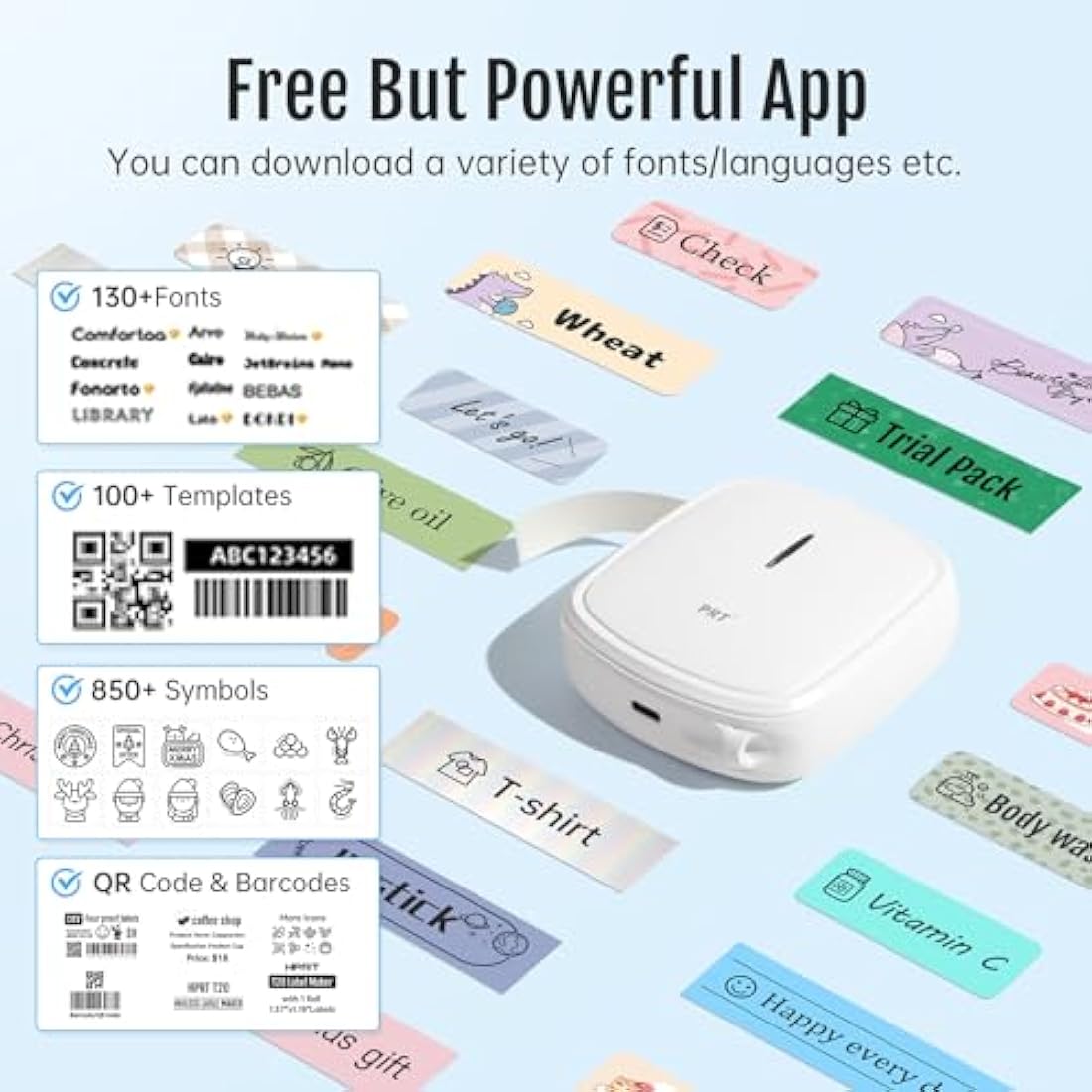 PRT Portable Bluetooth Label Maker – Mini Inkless Sticker Printer, White