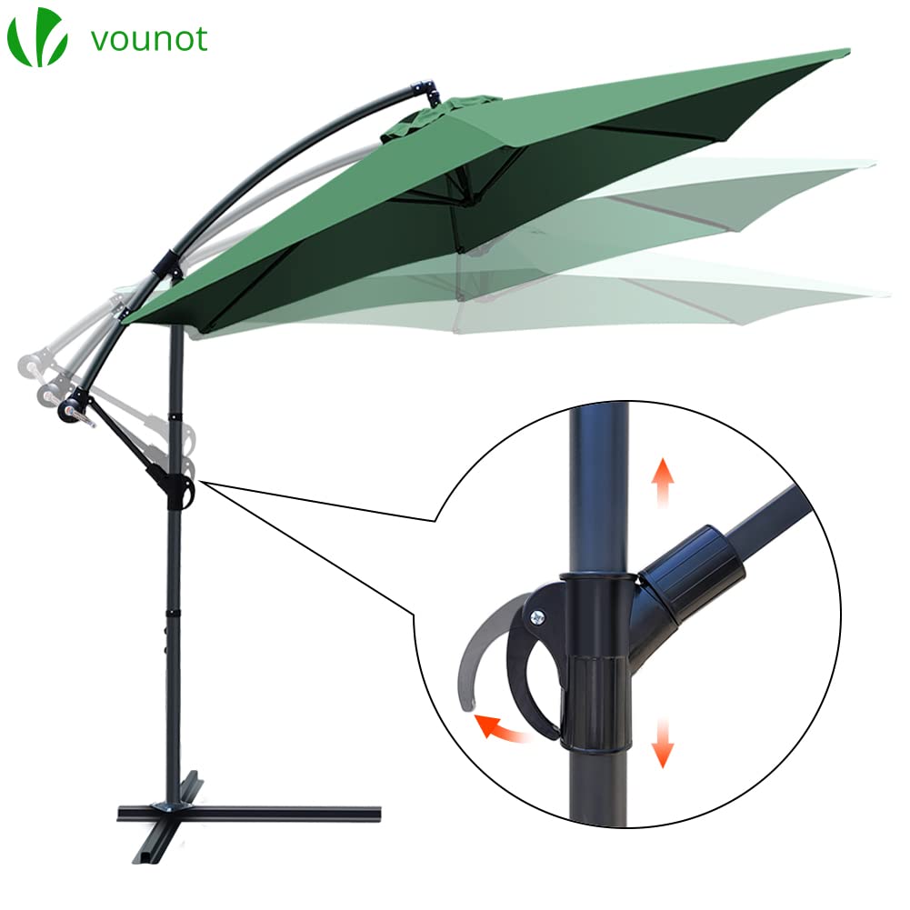 VOUNOT 3m Cantilever Garden Parasol – Tilting Banana Patio Umbrella, Green