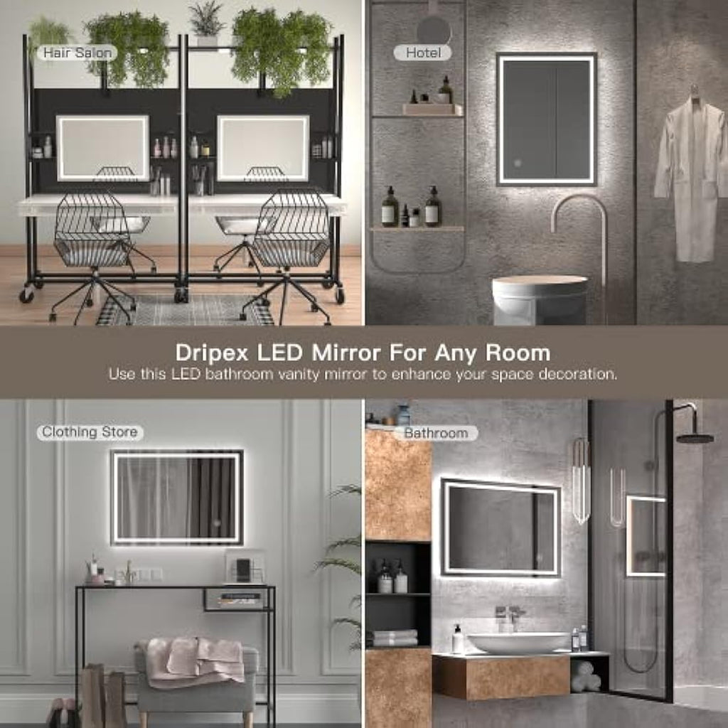 Dripex LED Bathroom Mirror – 500x700mm Anti-Fog Wall Mounted Vanity