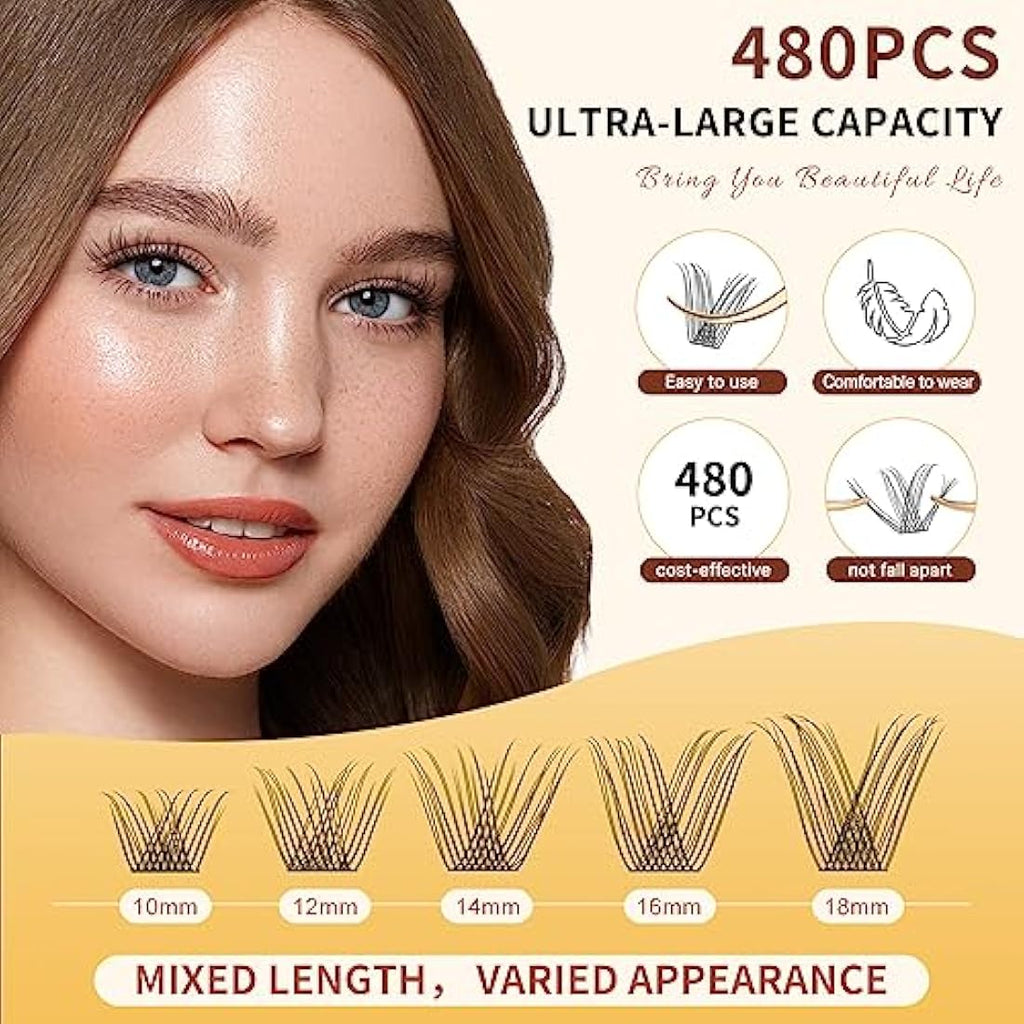 QUEWEL DIY Lash Extensions Kit - 480 Cluster Lashes with Glue & Remover
