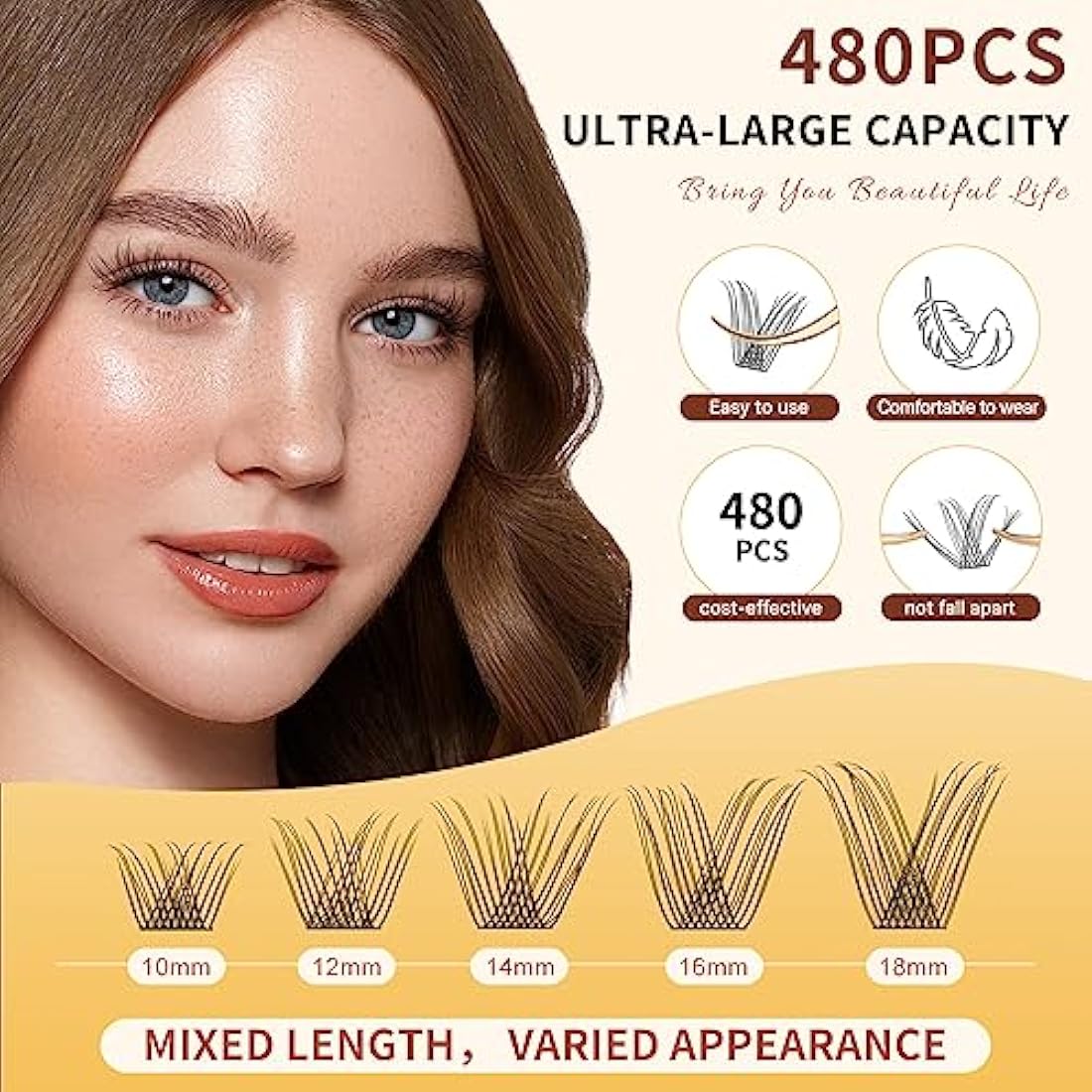 QUEWEL DIY Lash Extensions Kit - 480 Cluster Lashes with Glue & Remover