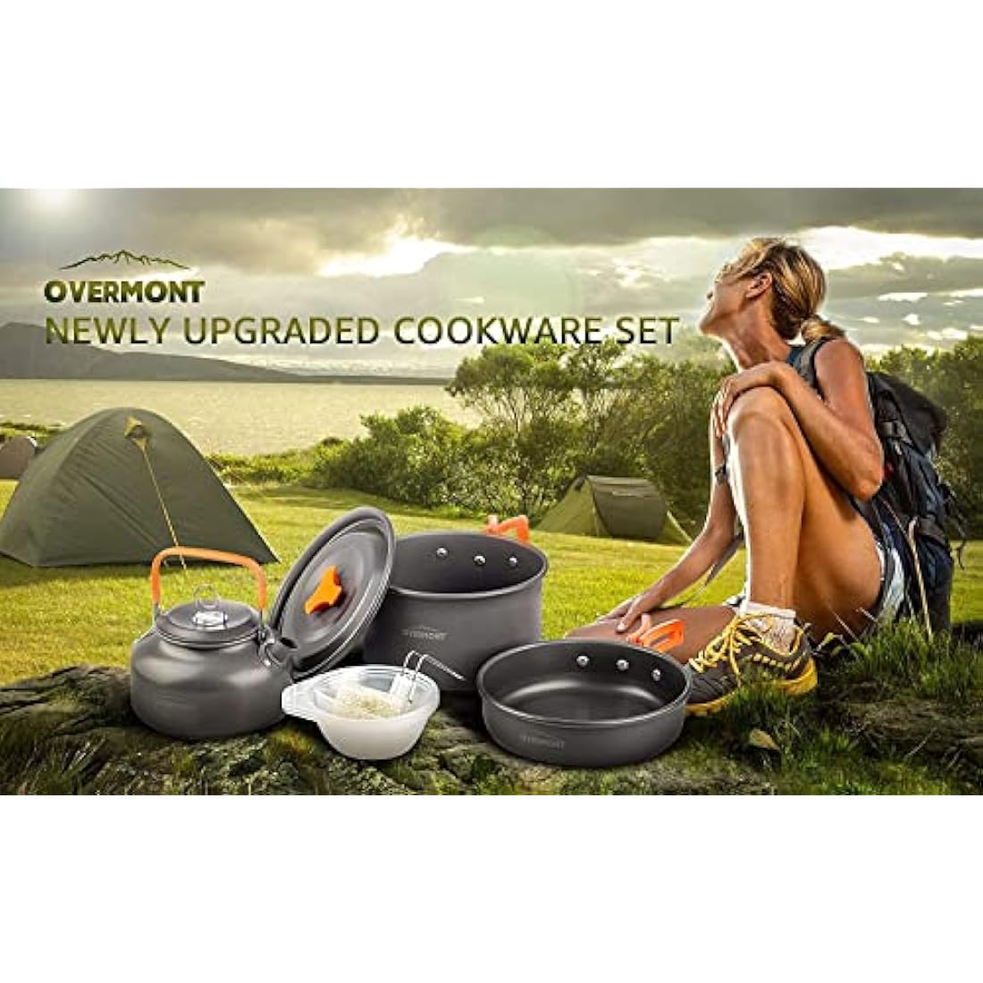 Overmont Camping Cookware Set | 0.8L/1.2L Portable Kettle & Mess Kit