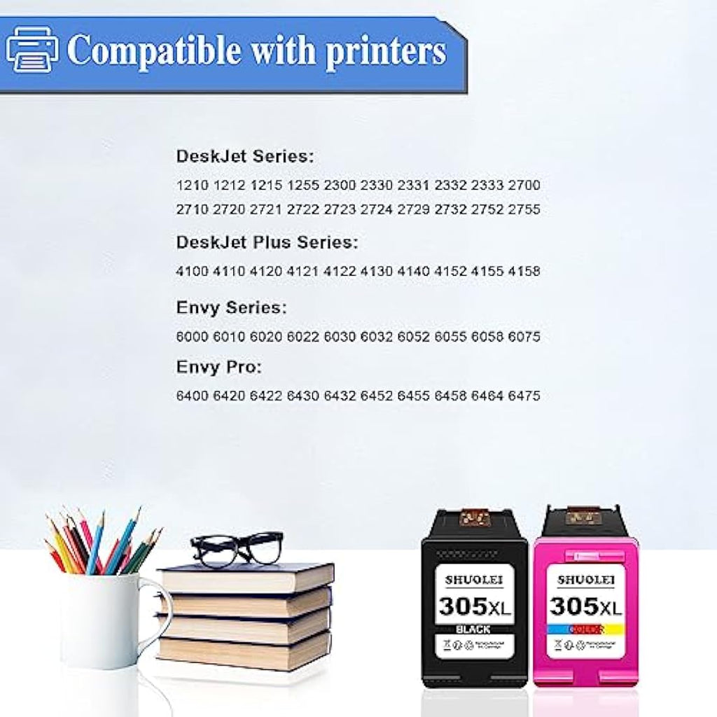 305XL Remanufactured Ink Cartridges for HP DeskJet & Envy | 2-Pack
