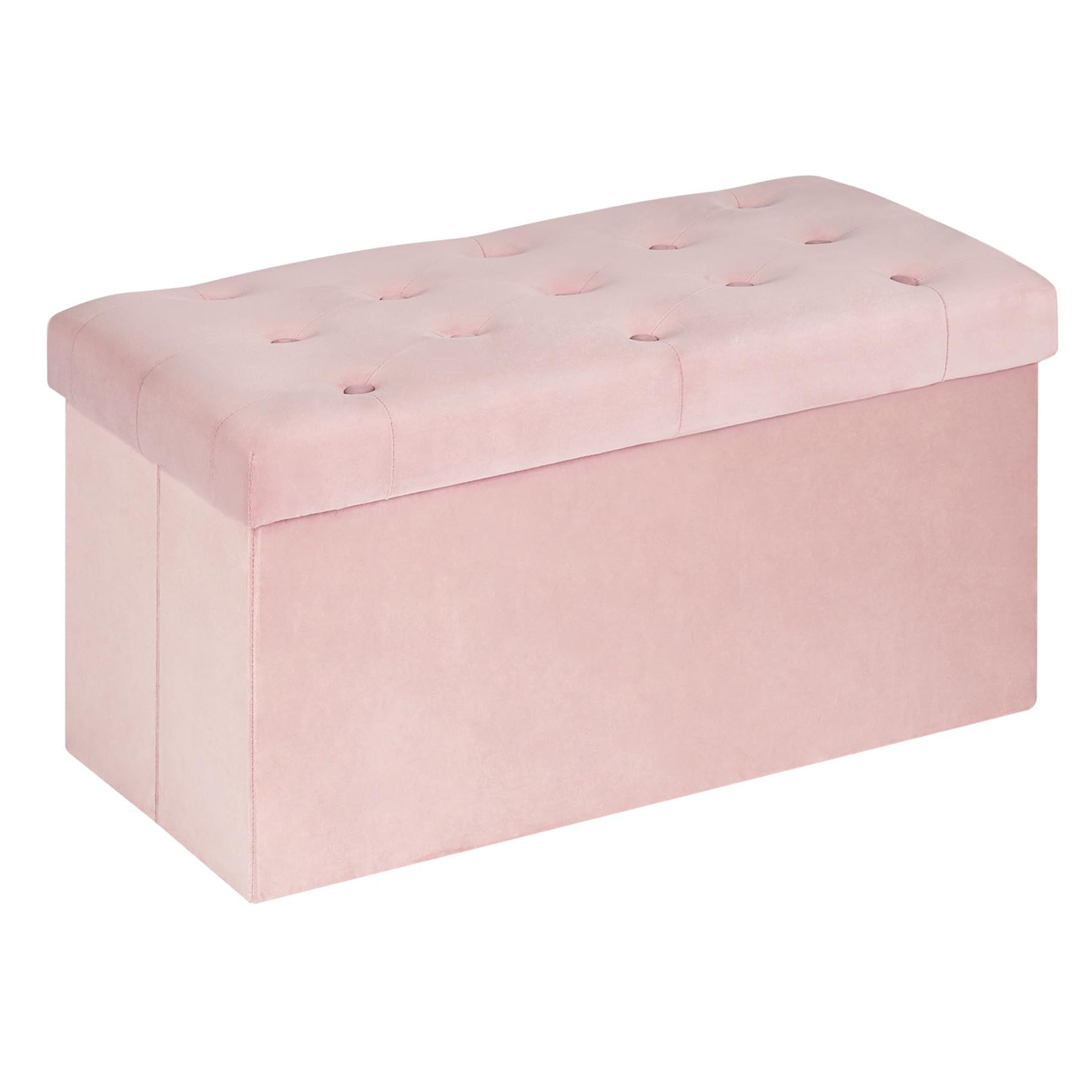Bonlife Pink Velvet Folding Storage Ottoman Bench - 80cm Toy Chest Seat