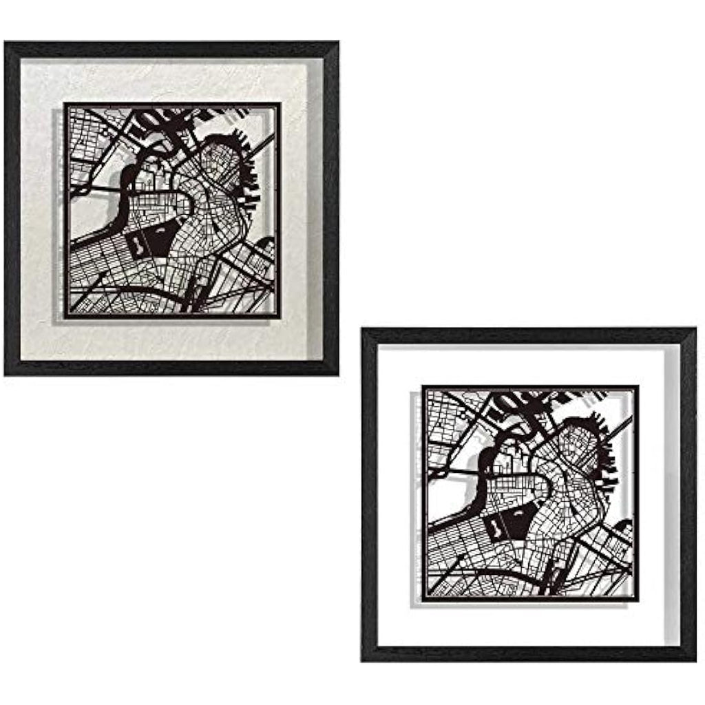 Boston Paper Cut Map Framed Wall Art by Jolof Store - 9x9 Black