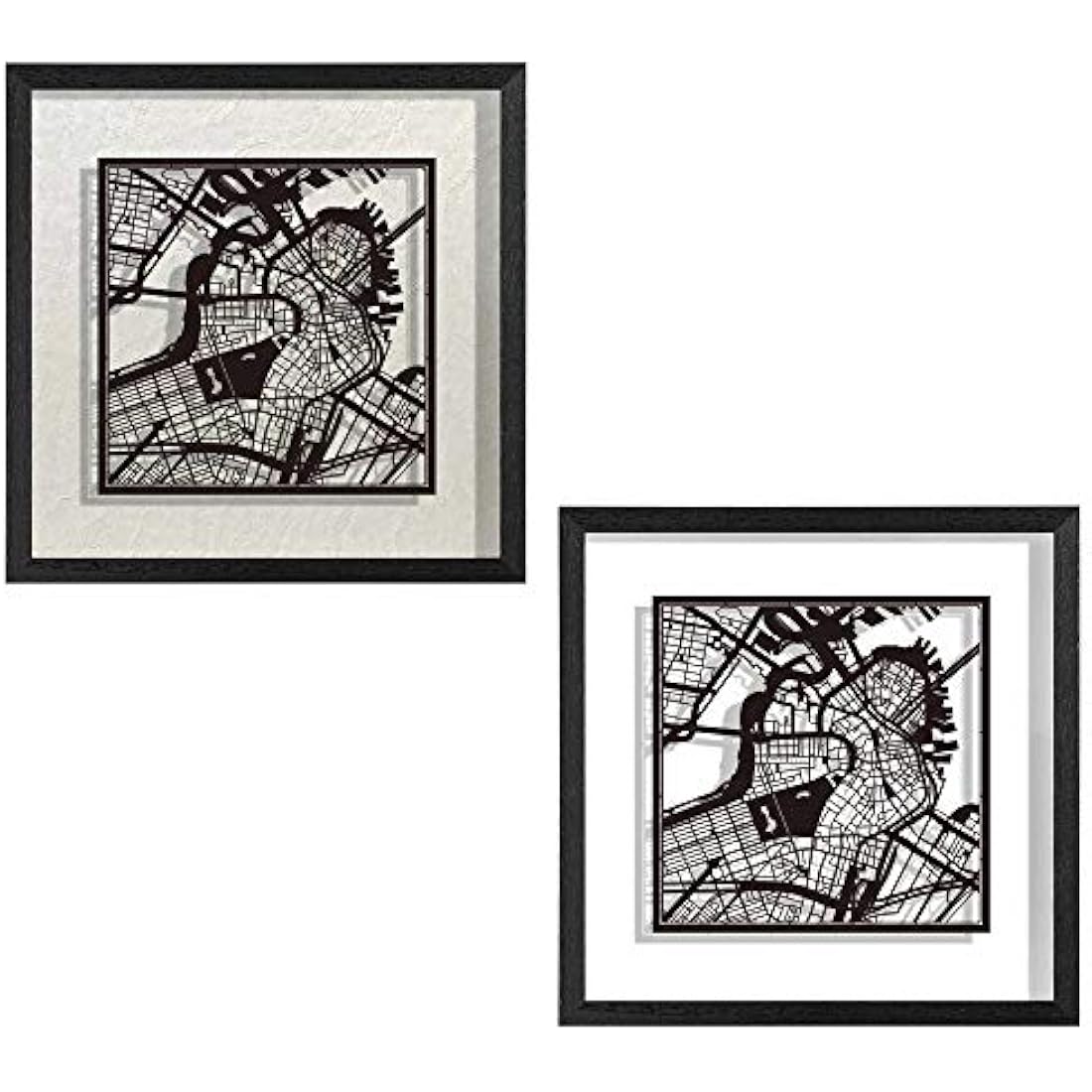 Boston Paper Cut Map Framed Wall Art by Jolof Store - 9x9 Black