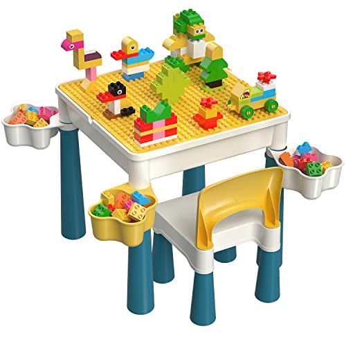 burgkidz 5-in-1 Kids Activity Table and Chair Set with 130 Building Blocks