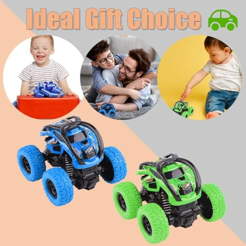 2-Pack Friction Powered Stunt Cars for Toddlers - Blue/Green