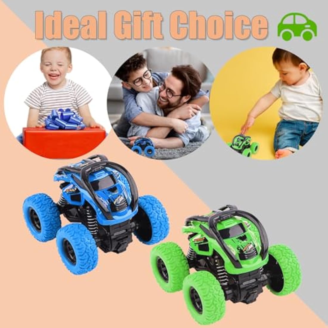 2-Pack Friction Powered Stunt Cars for Toddlers - Blue/Green