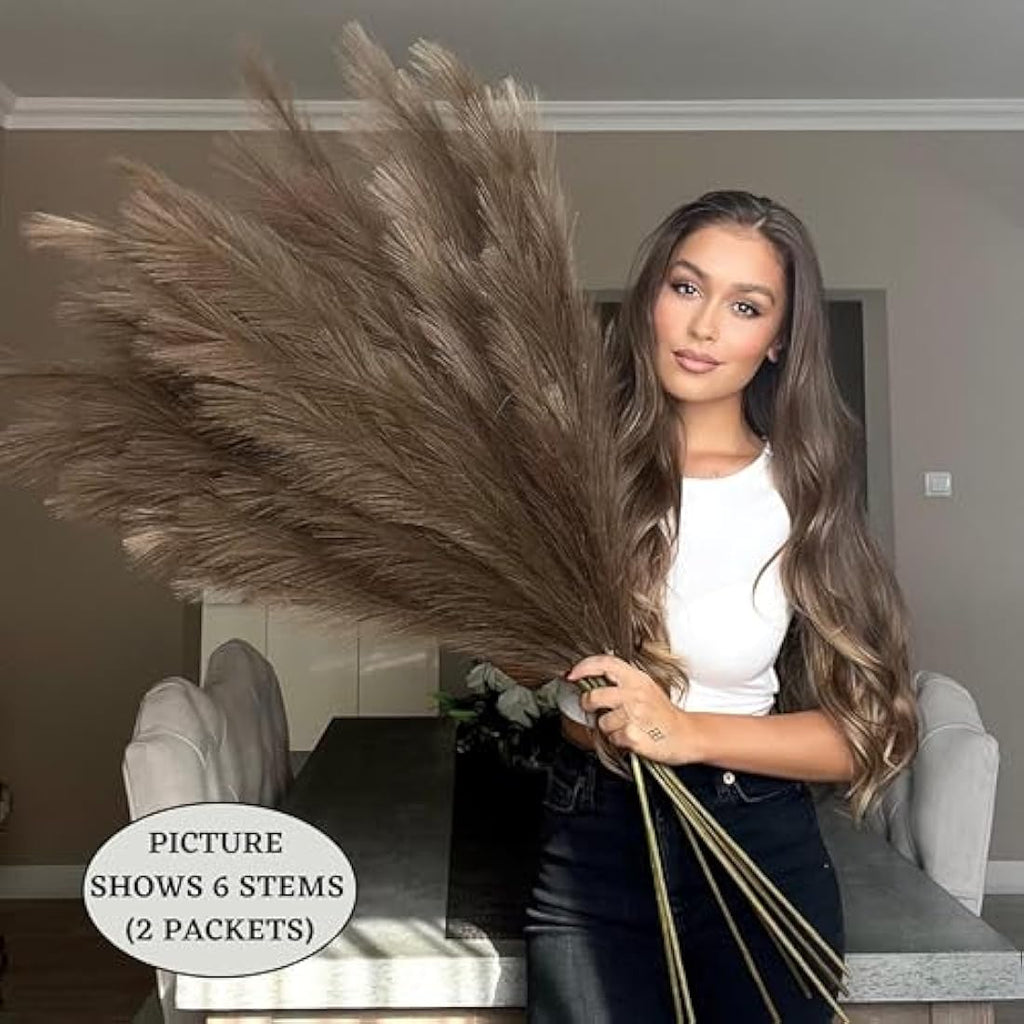 VOULUX Dark Brown Faux Pampas Grass – 115cm Tall Silk Artificial Stems