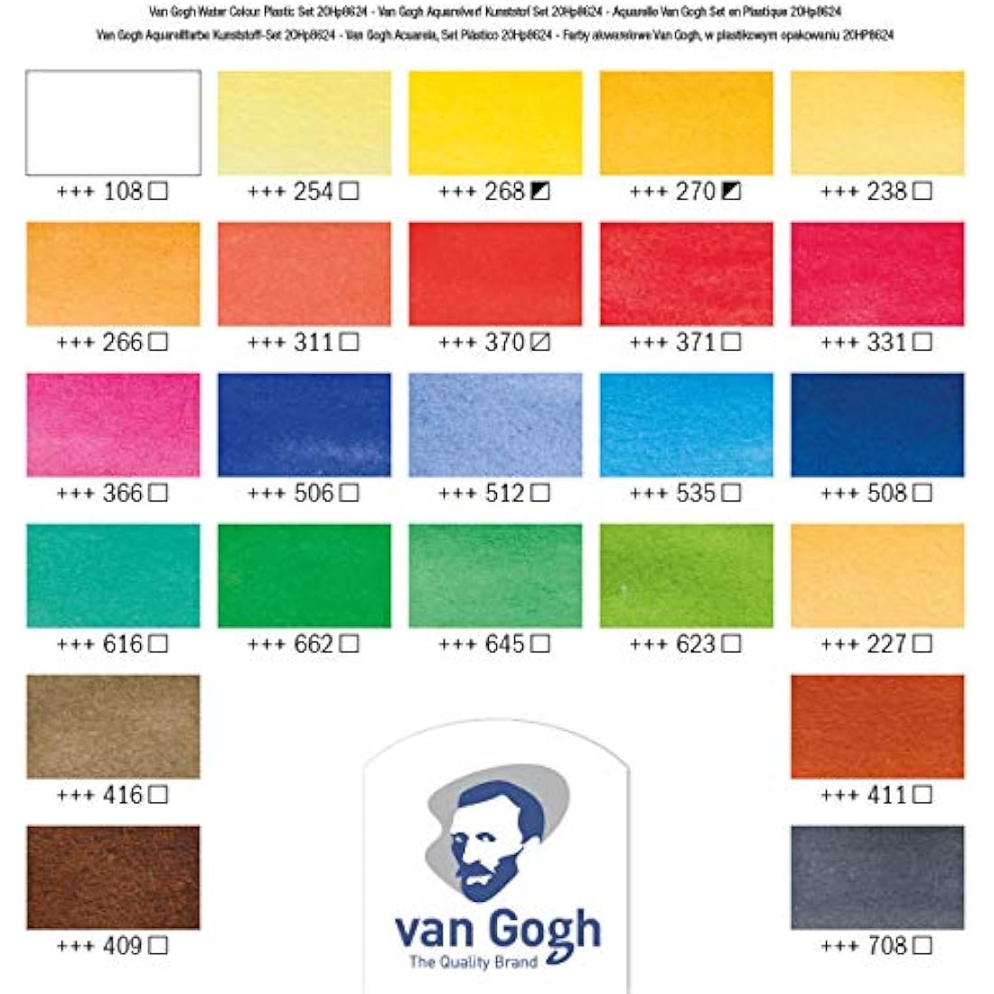 Van Gogh Water Colour Set – 24 Half Pans Plastic Painting Box with Brush