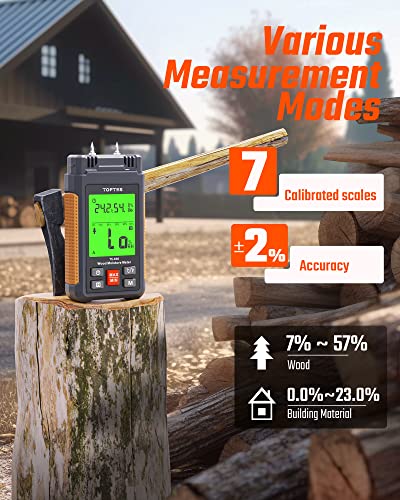 TopTes TS-630 Wood Moisture Meter | 3-Color Backlit LCD for Drywall