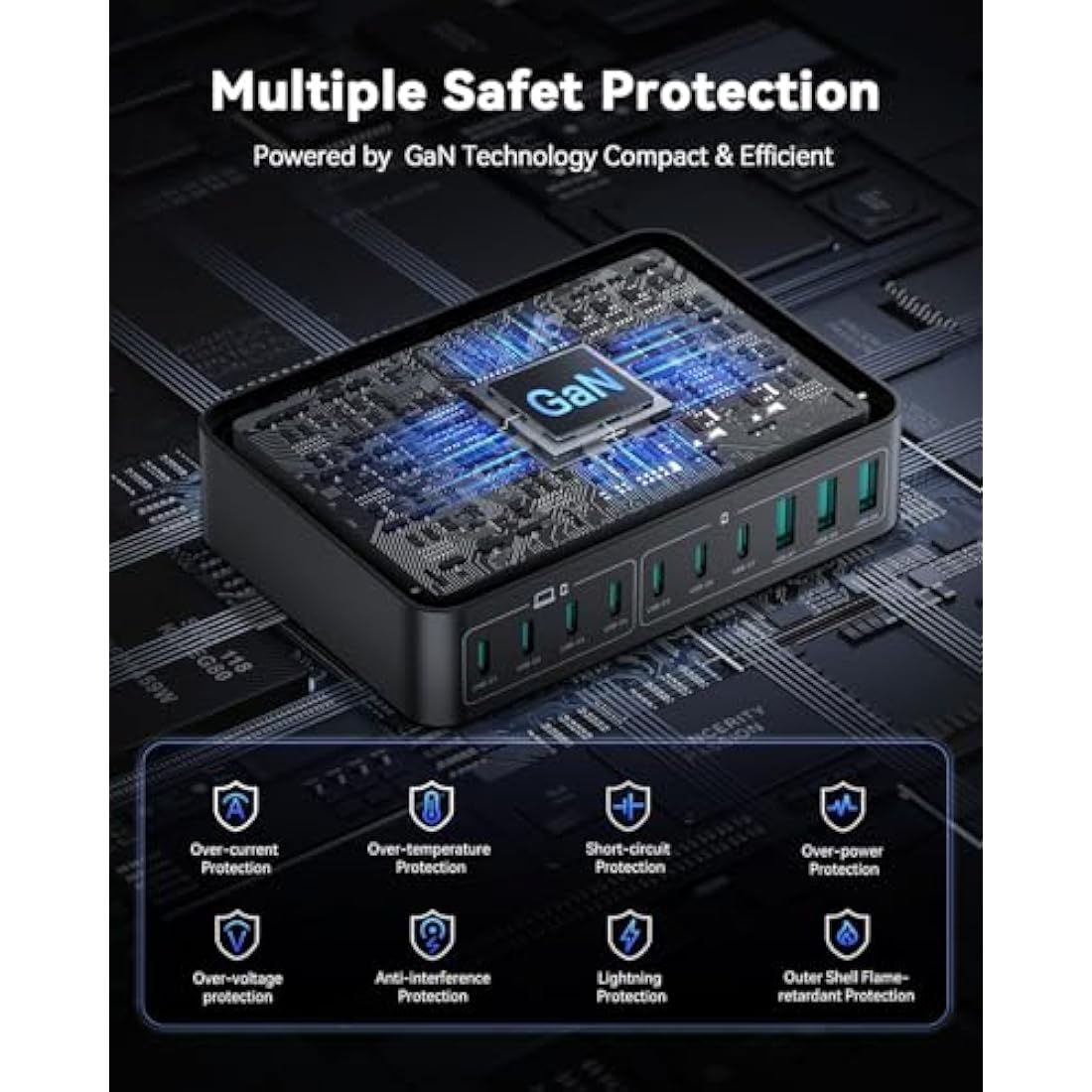 Rocoren 480W GaN USB C Charger – 10-Port Multi-Laptop Charging Station