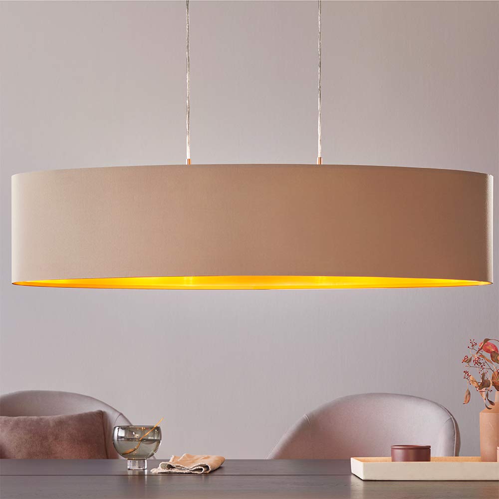 EGLO Maserlo Oval Pendant Lamp – Taupe & Gold Fabric 2-Light Ceiling Fixture