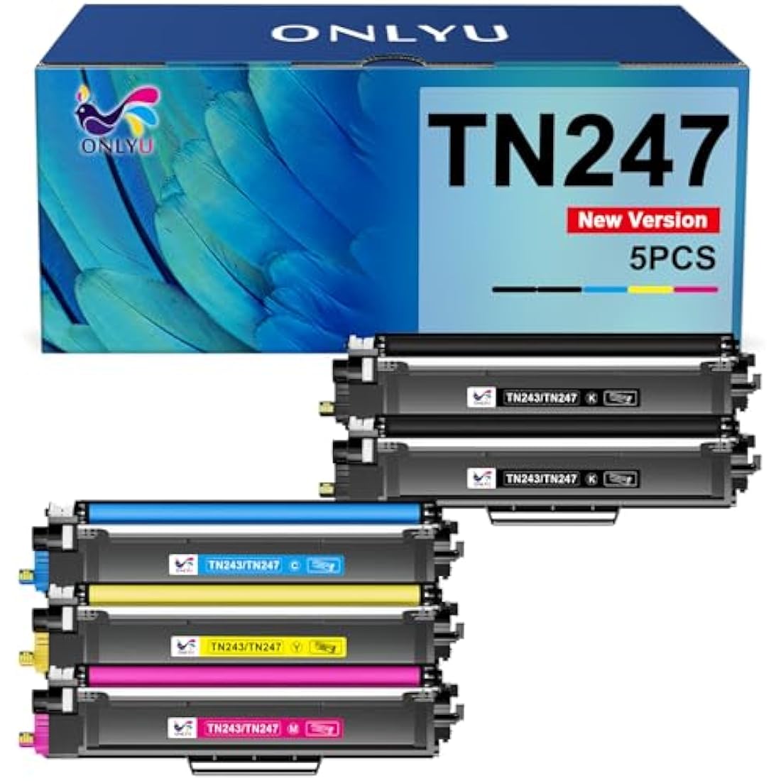 ONLYU TN247 Compatible Toner Cartridge Multipack for Brother Printers | 5 Pack
