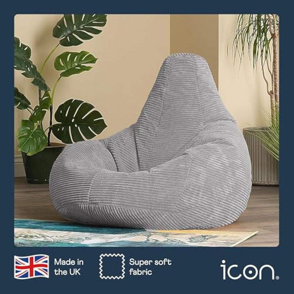 Icon Dalton Corduroy Recliner Bean Bag Chair - Grey Large Adult Seat