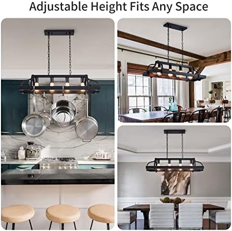 4-Light Pot Rack Chandelier – Rustic Farmhouse Kitchen Island