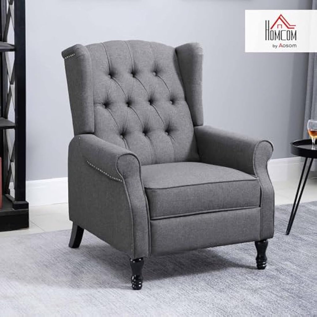 HOMCOM Vintage Wingback Recliner Armchair with Tufted Back - Light Grey