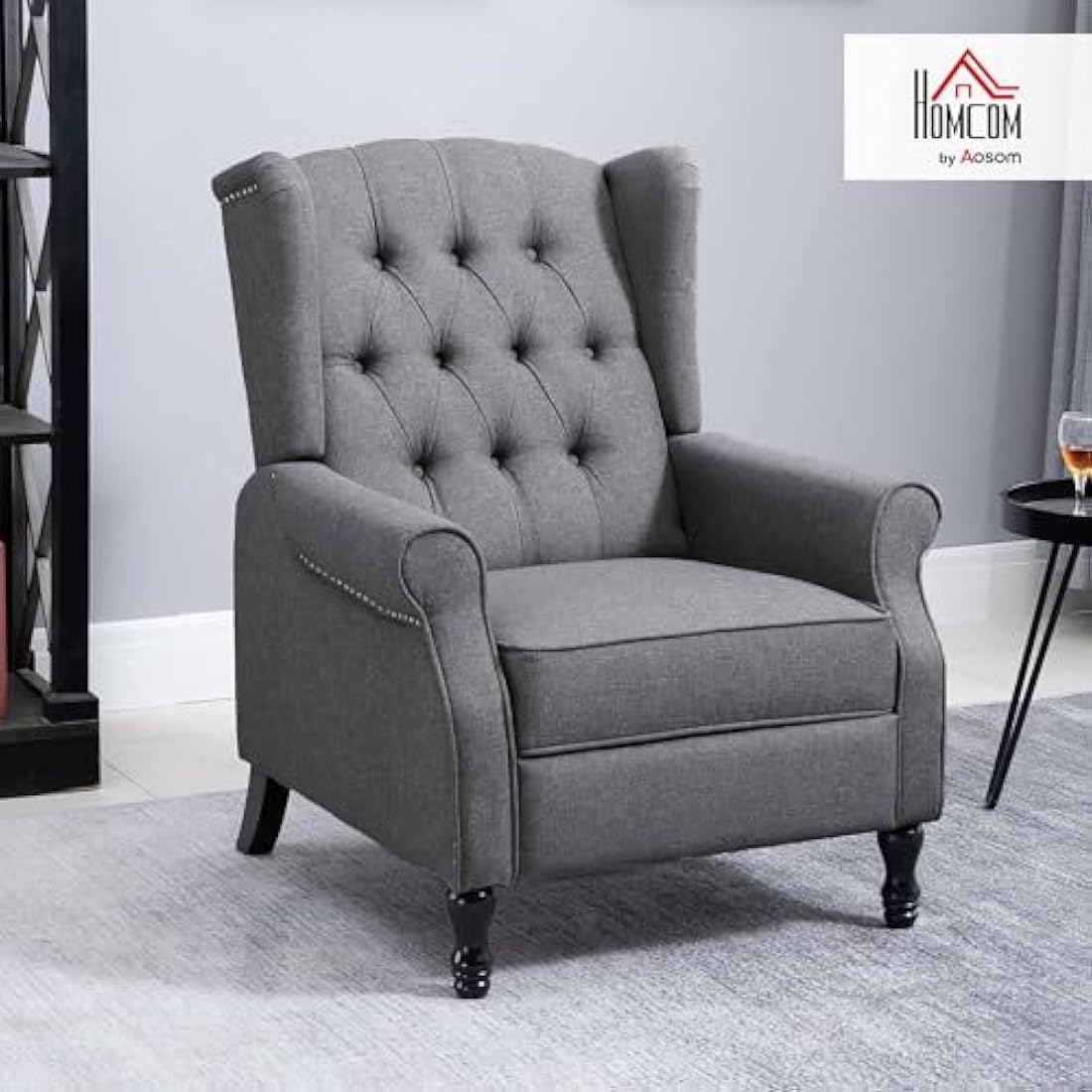 HOMCOM Vintage Wingback Recliner Armchair with Tufted Back - Light Grey