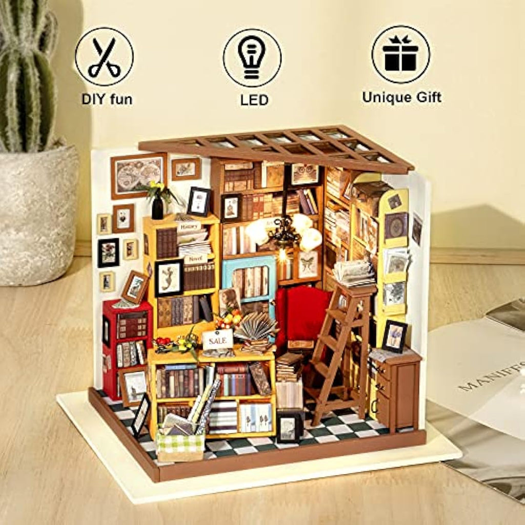 Rolife Sam's Study DIY Miniature Dollhouse Kit – Wooden Book Store Model