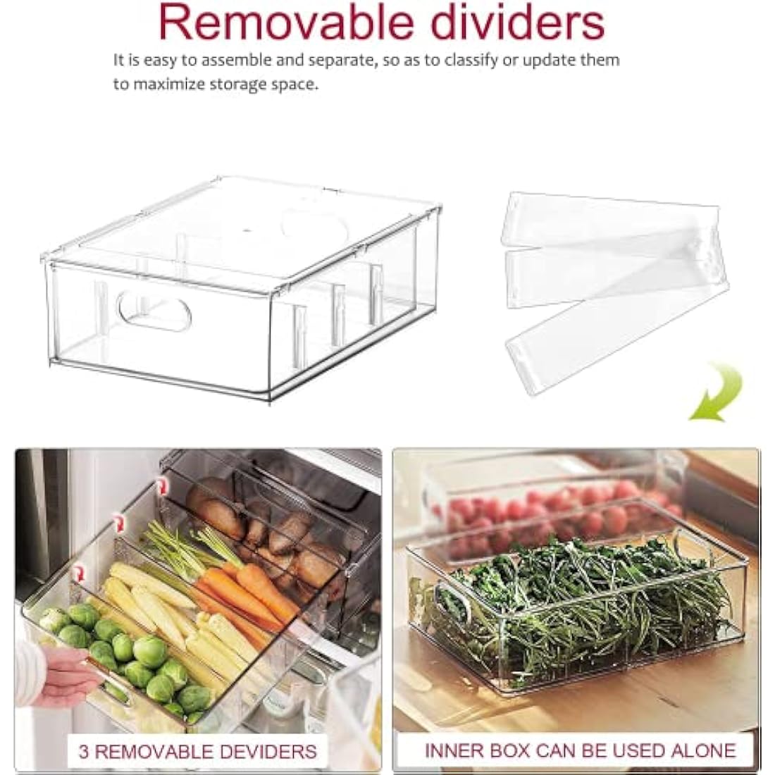 3-Pack Stackable Fridge Organizer Bins with Pull-out Drawers