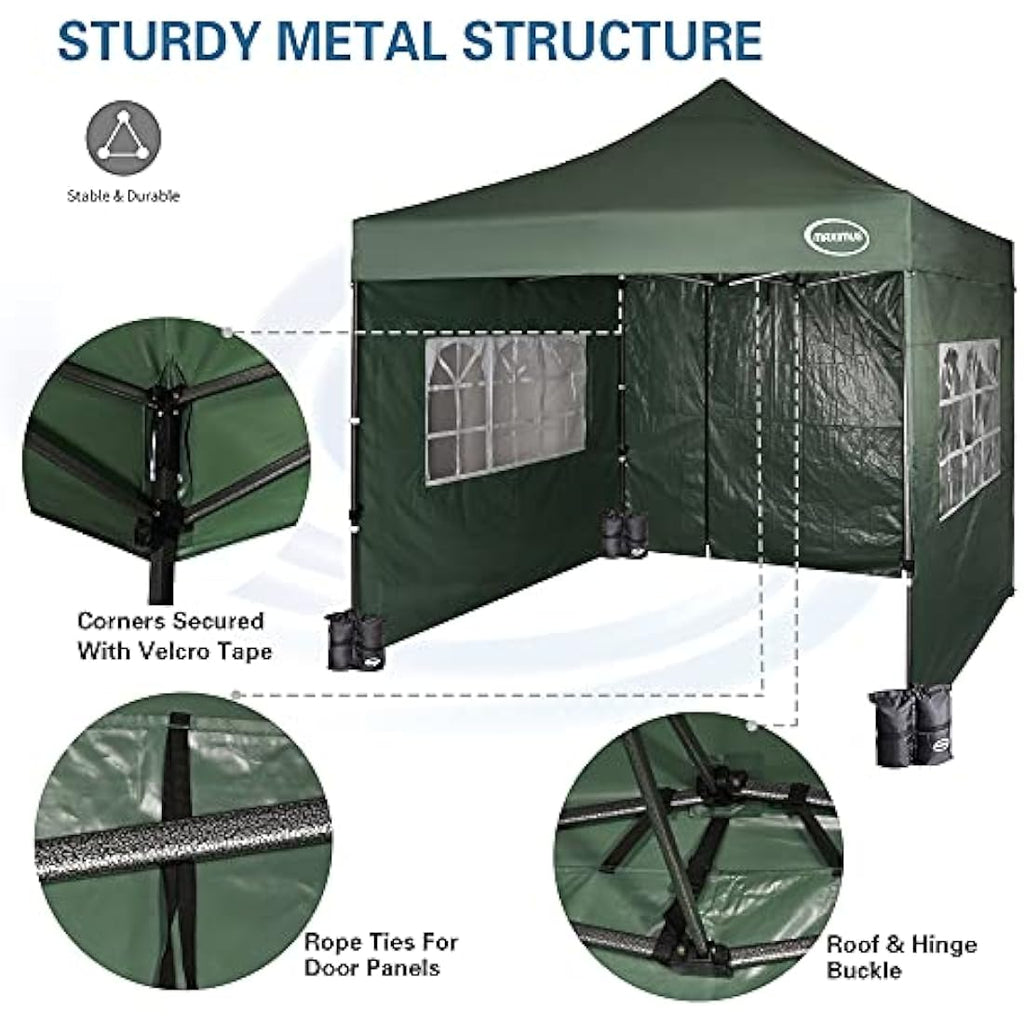 MAXIMUS 3m x 3m Heavy Duty Commercial Pop Up Gazebo with 4 Sides - Green