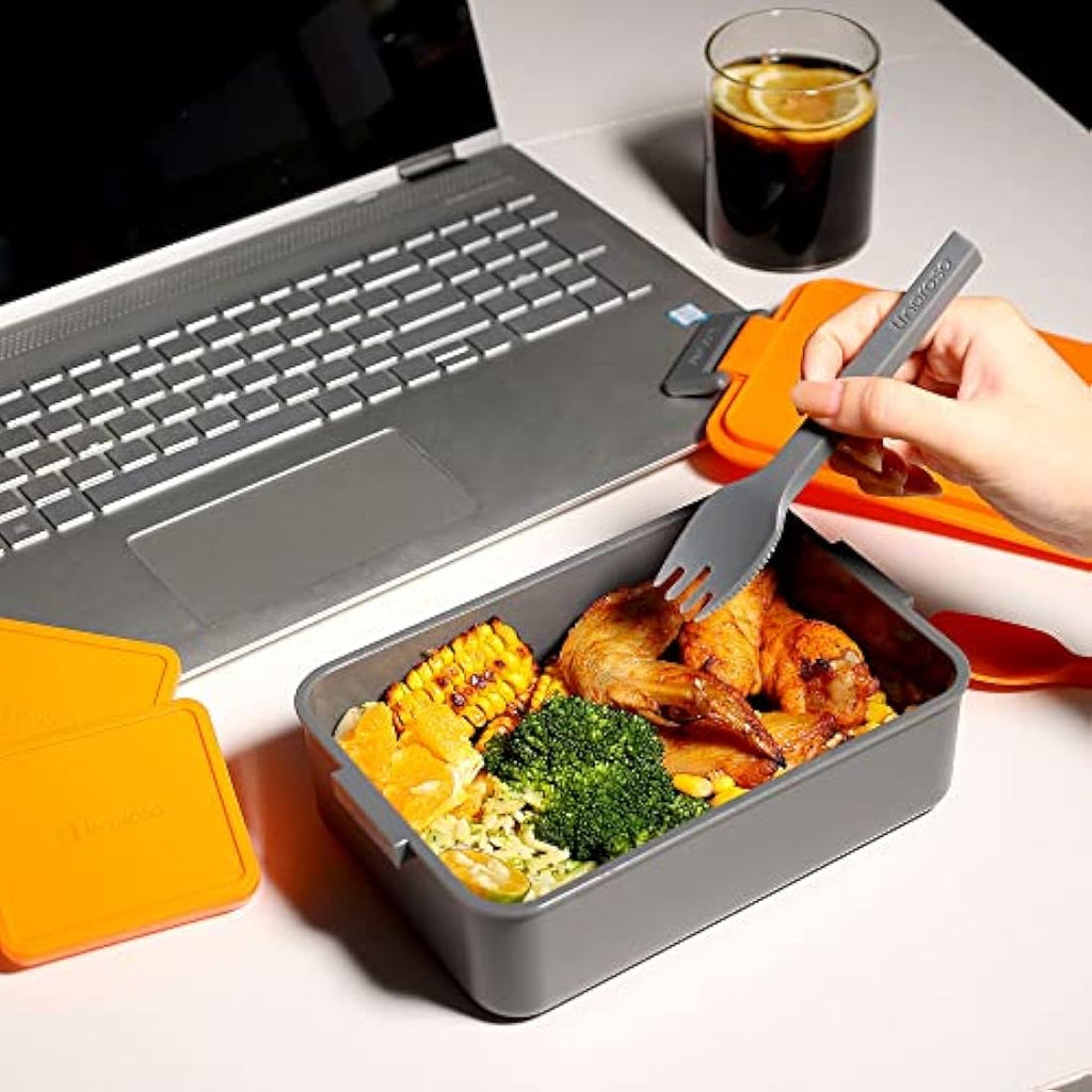 Linoroso 3-Compartment Bento Lunch Box with Utensils – Lava Orange