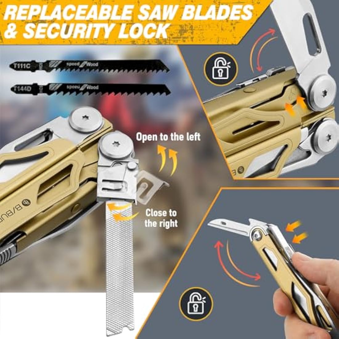 BIBURY 31-in-1 Multitool Pliers | Titanium Gold Stainless Steel Multi Tool