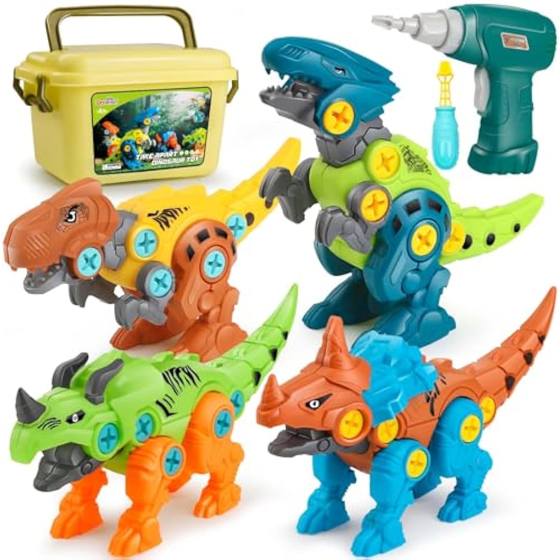 Dreamon Take Apart Dinosaur Toys – 4-Pack STEM Construction Set with Drill