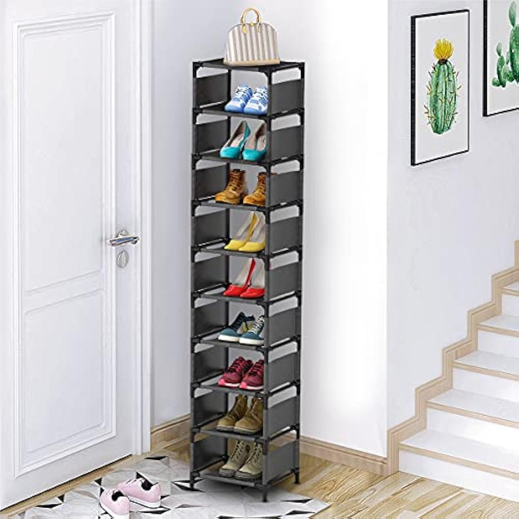 Esonstyle 10-Tier Narrow Shoe Rack – Metal Vertical Space Saving Organizer