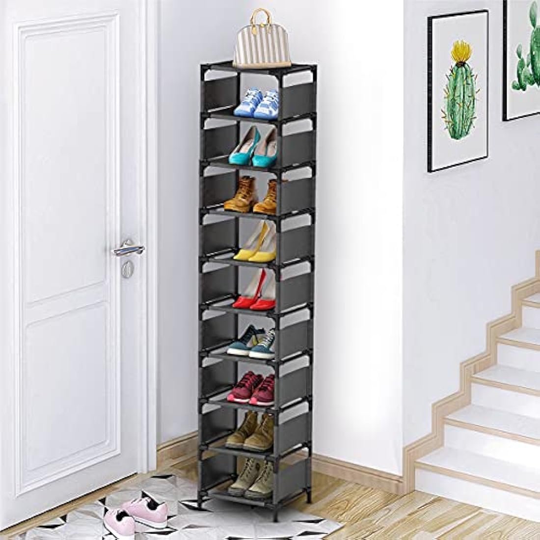 Esonstyle 10-Tier Narrow Shoe Rack – Metal Vertical Space Saving Organizer
