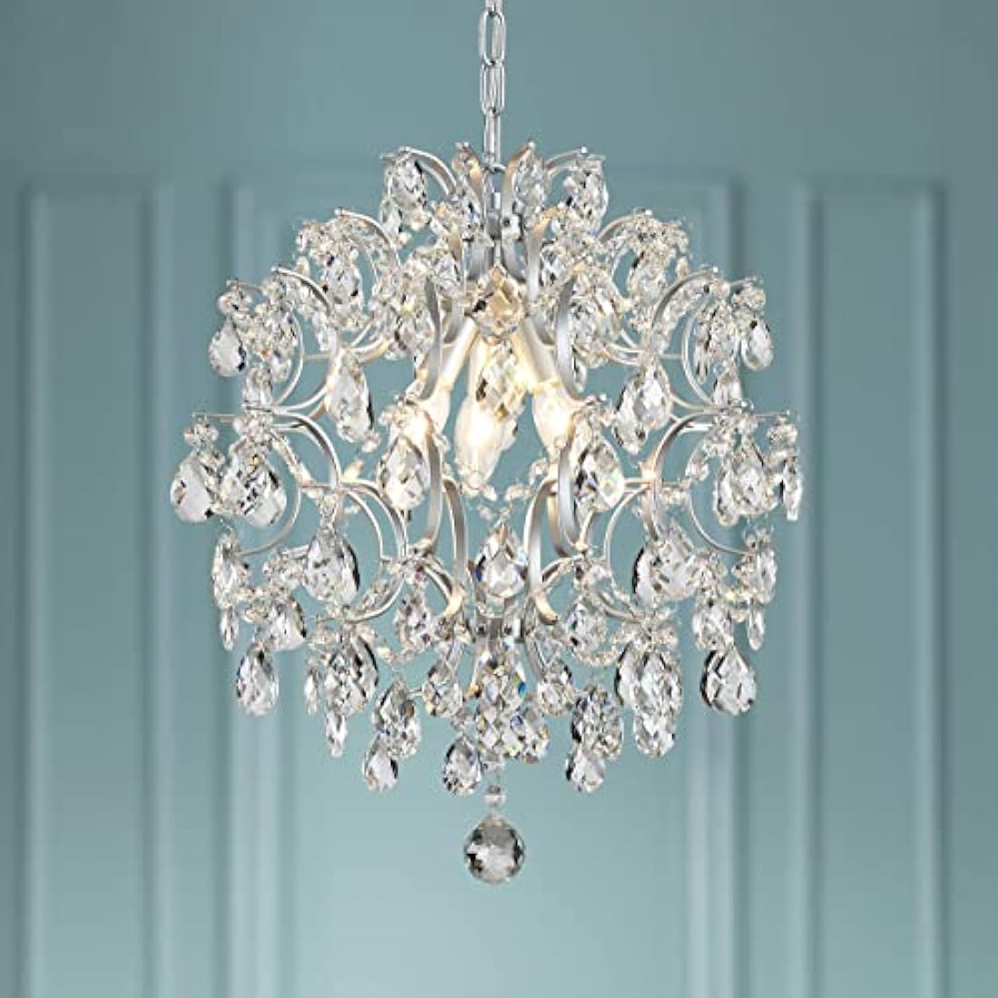 Bestier Modern Silver Crystal Raindrop Chandelier | 3-Light Pendant