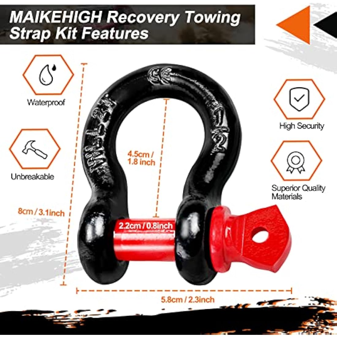 MAIKEHIGH 10 Ton Off-Road Recovery Tow Strap – 5M Heavy Duty Rope Kit