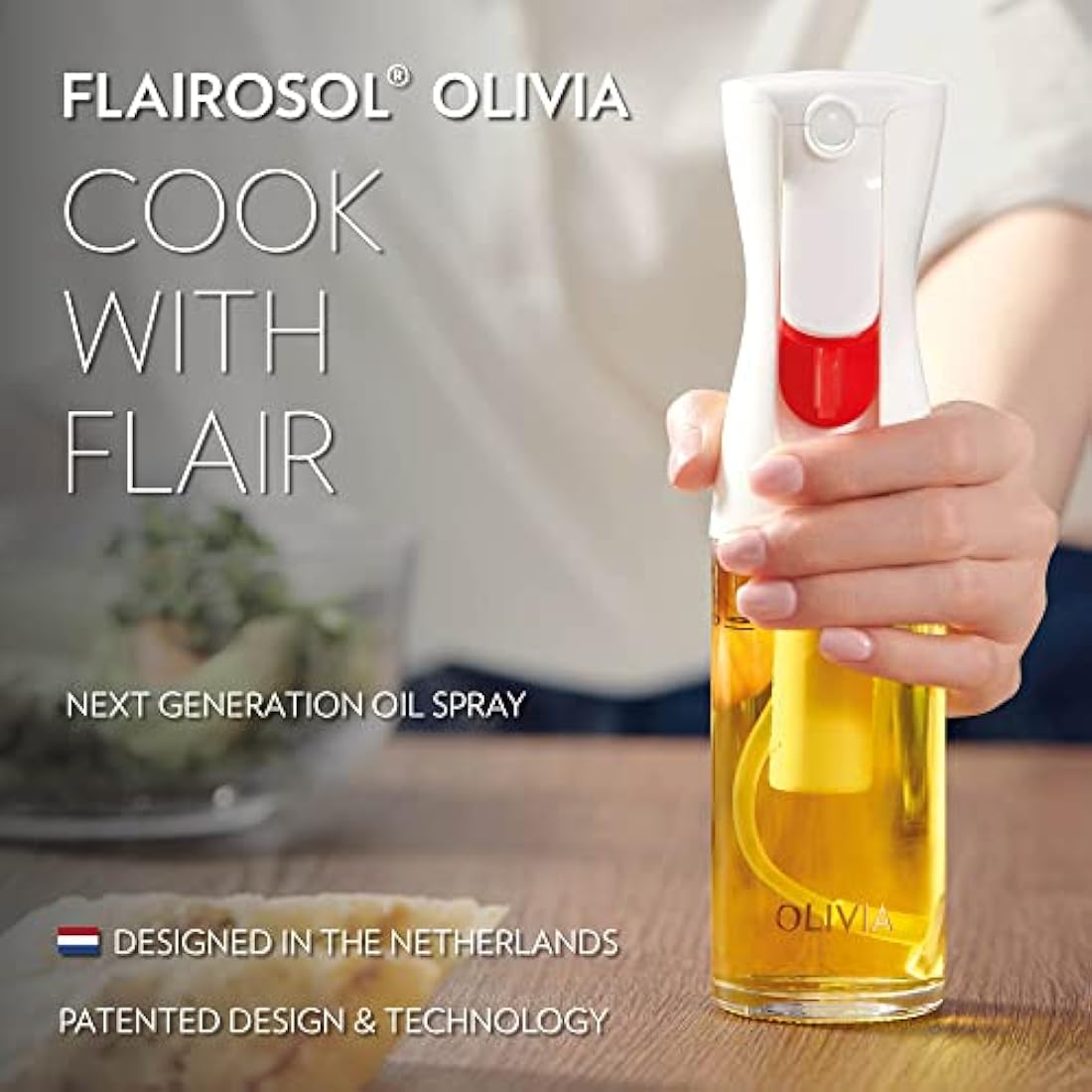 Flairosol Olivia Glass Oil Sprayer – Continuous Fine Mist Cooking Spray