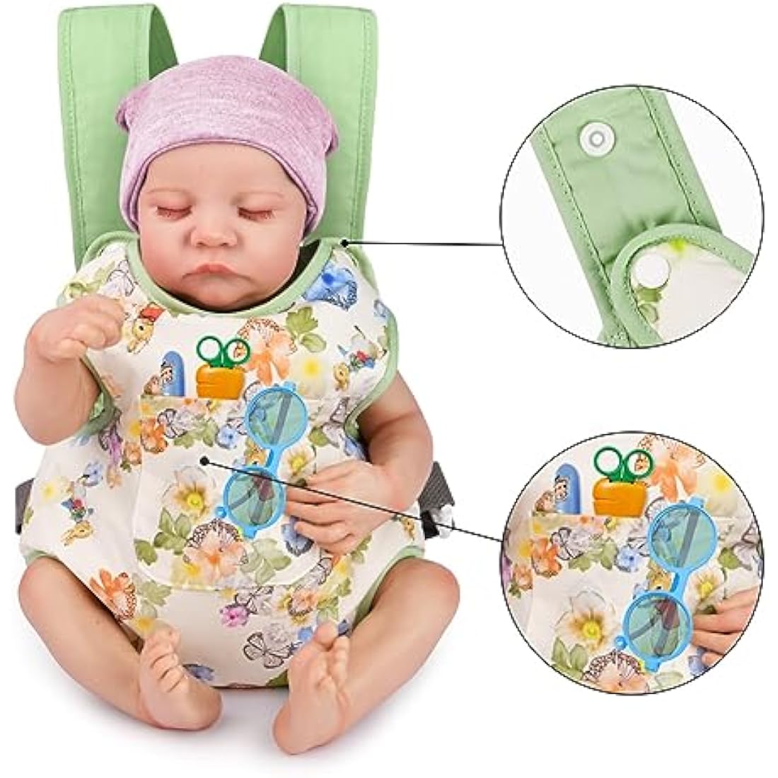 Baby Doll Carrier | Adjustable Cotton Toy Seat - Green