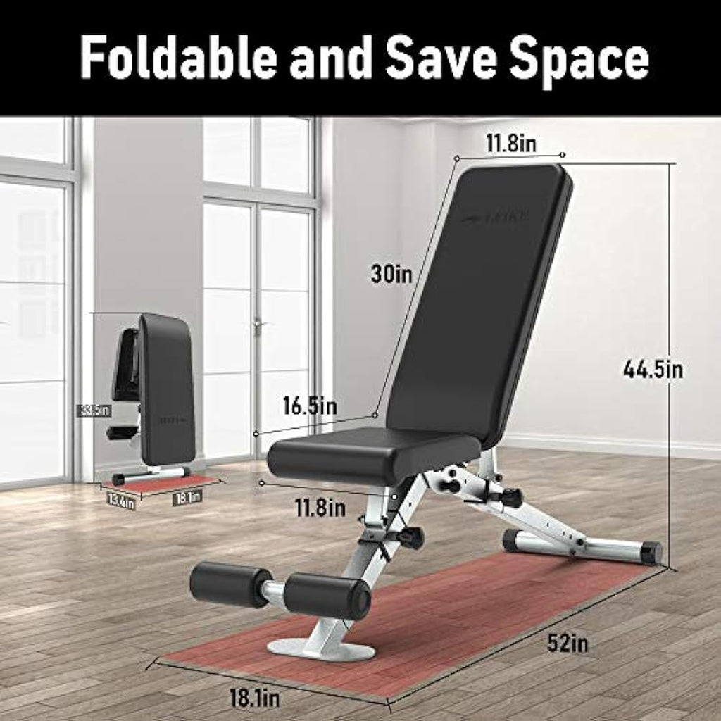 Leikefitness Adjustable Weight Bench | Foldable Heavy Duty Workout Bench