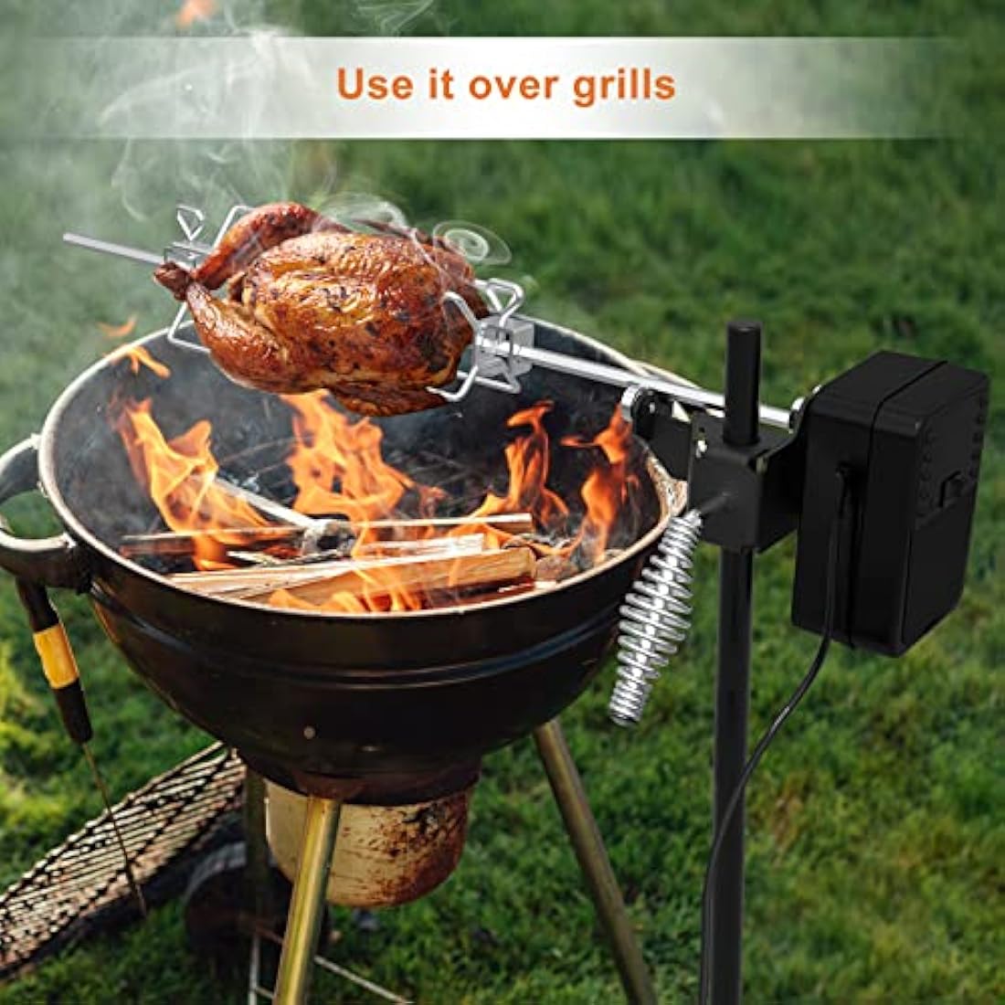 Onlyfire Portable BBQ Rotisserie Grill Kit with Basket and Battery Motor