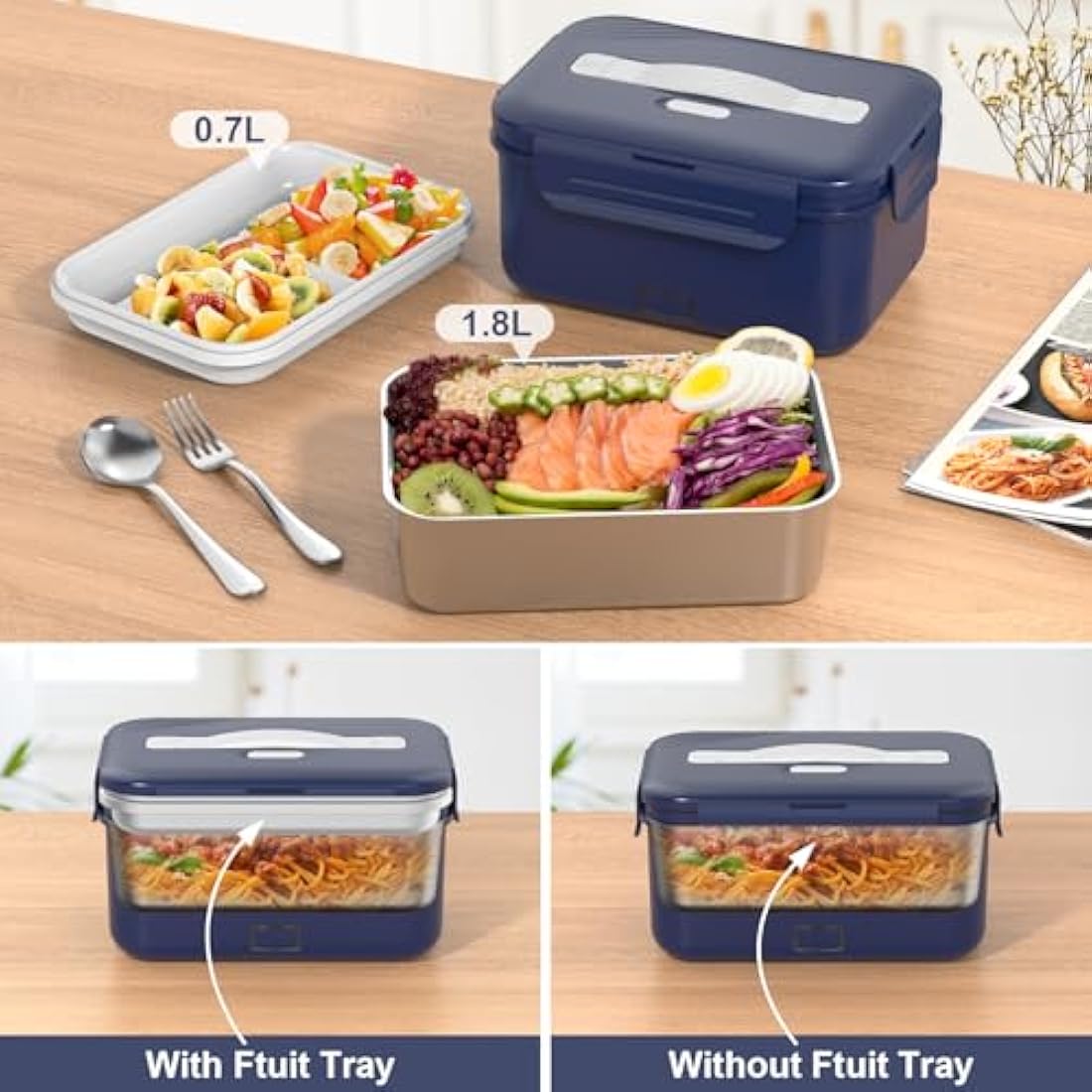 Vabaso 100W Electric Lunch Box | 1.8L Heated Food Warmer for Car & Office