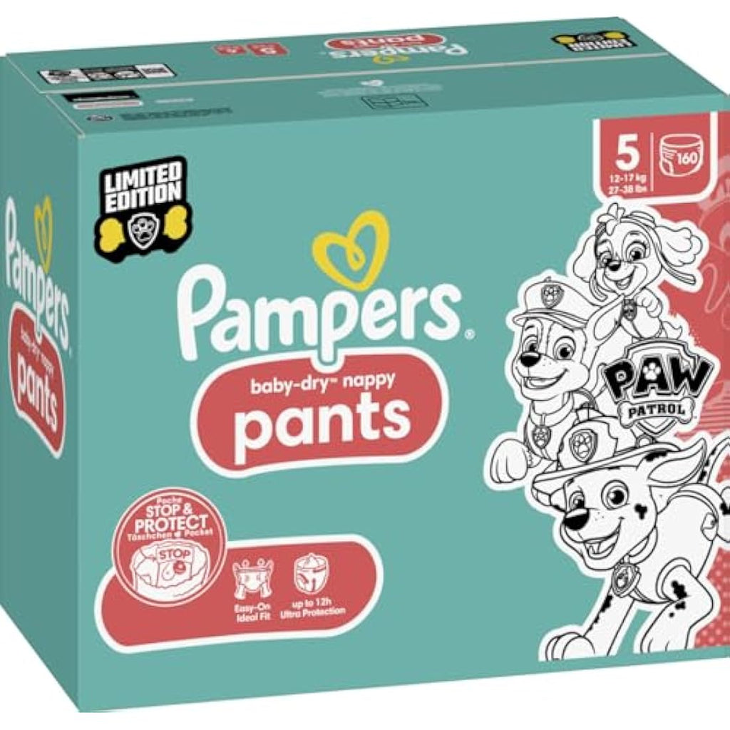 Pampers Baby-Dry Nappy Pants Size 5 | Paw Patrol Edition | 160 Pack